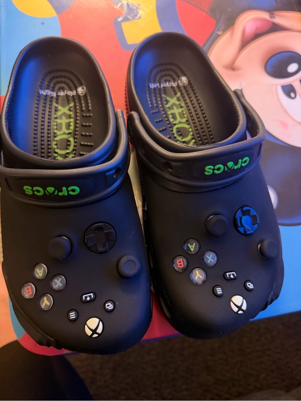 CROCS Black Gaming Controller Clogs with Green Logo